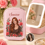 Personalized Adjustable LED Birth Flower Jewelery Box with Photo and Name Birthday Wedding Gift for Women Bride 1