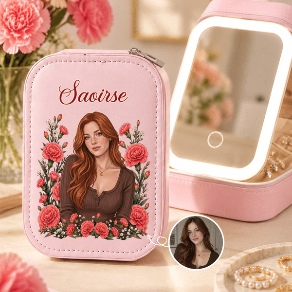 Personalized Adjustable LED Birth Flower Jewelery Box with Photo and Name Birthday Wedding Gift for Women Bride