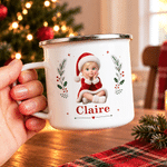Personalized 3D-Effect Art Photo Holly 12 oz Enamel Mug with Name Christmas Gift for Kids Family Friends