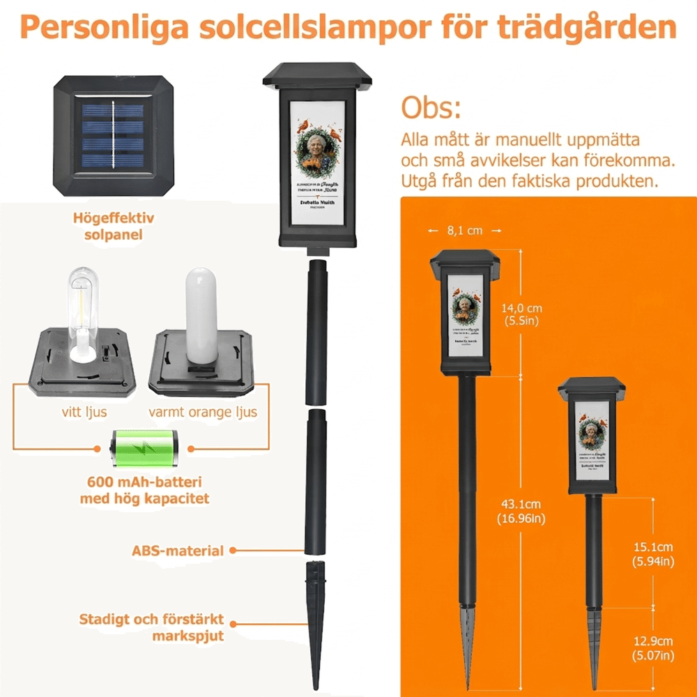 Personlig gravlykta med solceller för alla helgons dag minneslampa med eget foto och namn en vacker hyllning på kyrkogården 11
