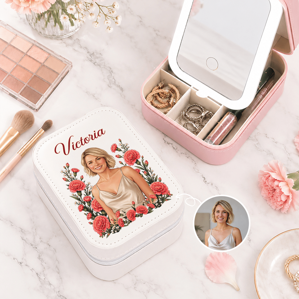 Personalized Adjustable LED Birth Flower Jewelery Box with Photo and Name Birthday Wedding Gift for Women Bride 6