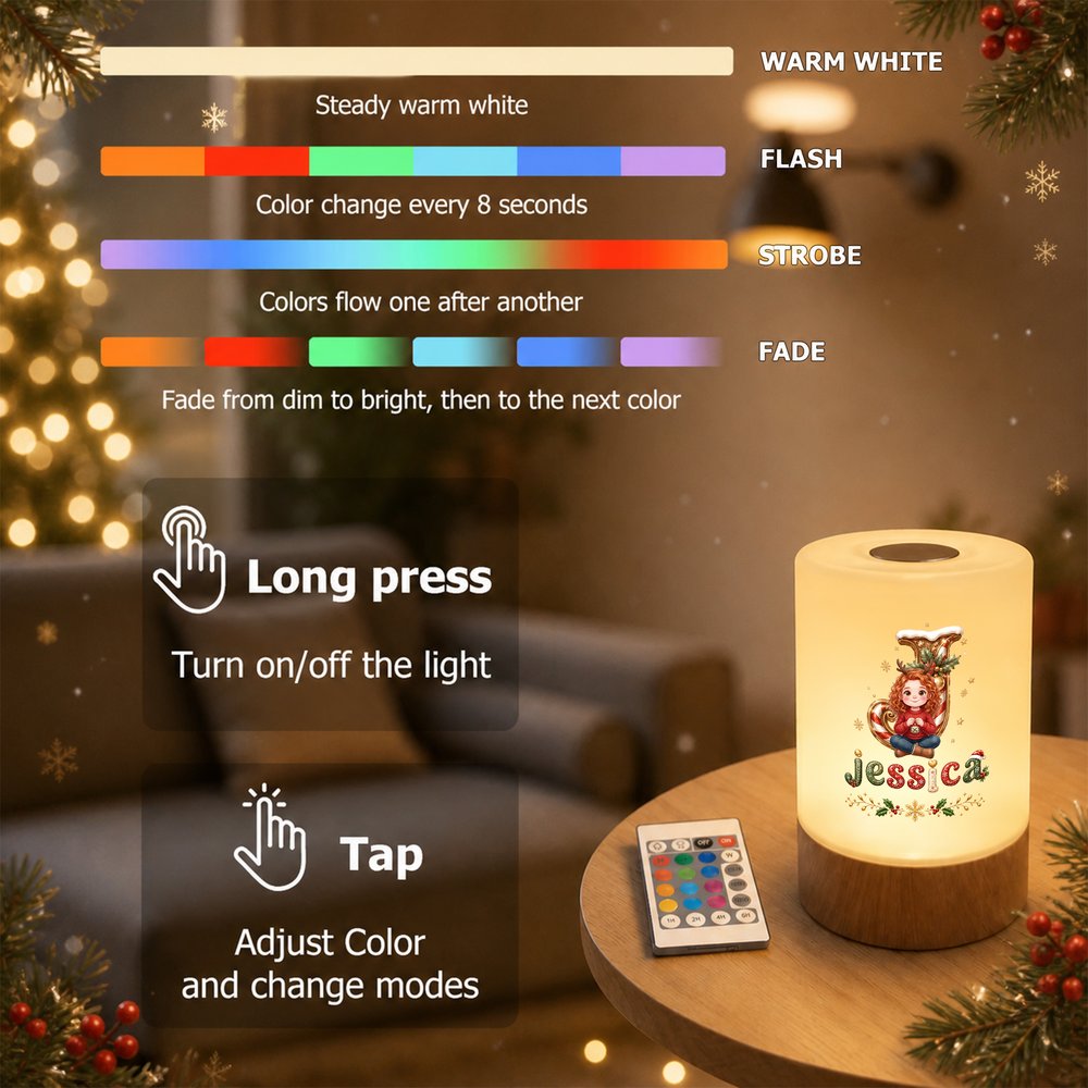 Personalised 3D-Effect Artwork Cartoon Character Dimmable Touch Control LED Night Light with Name Bedroom Decor Christmas Gift for Children 8