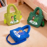 Personalised 3D-Effect Artwork Cartoon Character Photo Initial Corduroy Crossbody Bag with Name Birthday Outdoor Adventure Gift for Kids Toddlers