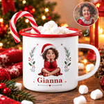 Personalized 3D-Effect Art Photo Holly 12 oz Enamel Mug with Name Christmas Gift for Kids Family Friends