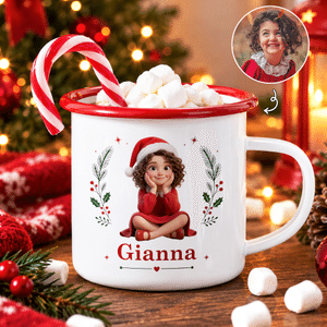 Personalized 3D-Effect Art Photo Holly 12 oz Enamel Mug with Name Christmas Gift for Kids Family Friends