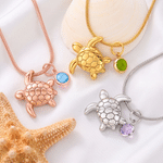 Collier pendentif personnalisé en forme de tortue de mer avec pierre de naissance, urne à cendres et inscription – Bijou de crémation, souvenir commémoratif, cadeau pour femme