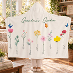 Personalised 1-16 Flowers Butterfly Soft Hooded Blanket with Names and Title Birthday Christmas Gift for Mum Gran Woman