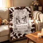 Custom Cowboy Tassel Throw Blanket with Names | Birthday Anniversary Wedding Gift for Newlyweds