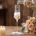 Personalised Wedding Theme Names Pearls Design 7.5 oz Champagne Flutes Set of 2 with Ribbon and Box Anniversary Wedding Gift for Newlywed Couple