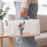 Borsa da trucco personalizzata in pelle PU impermeabile con il fiore del mese di nascita e nome, ideale per i viaggi, regalo di compleanno o di Natale per un'amica, la mamma o la fidanzata