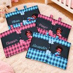 Personalised Cute Black Baby Bow Checkered Baby Car Seat Canopy with Name Privacy-Protective Outdoor Accessory Birthday Gift for Newborns Babies