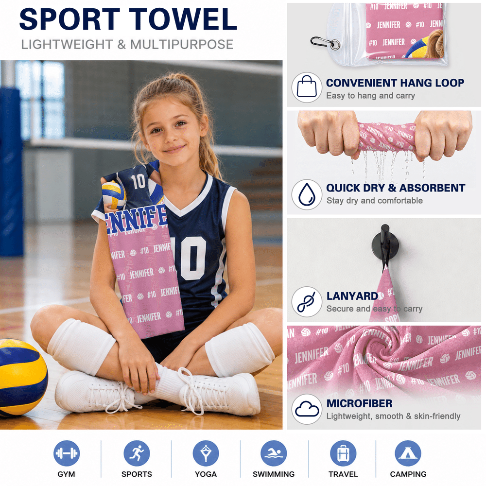 Personalised 3D-Effect Artwork Ball Sports Photo Name Quick Dry Towel with Carabiner Sports Accessory Birthday Gift for Ball Sports Enthusiast 10