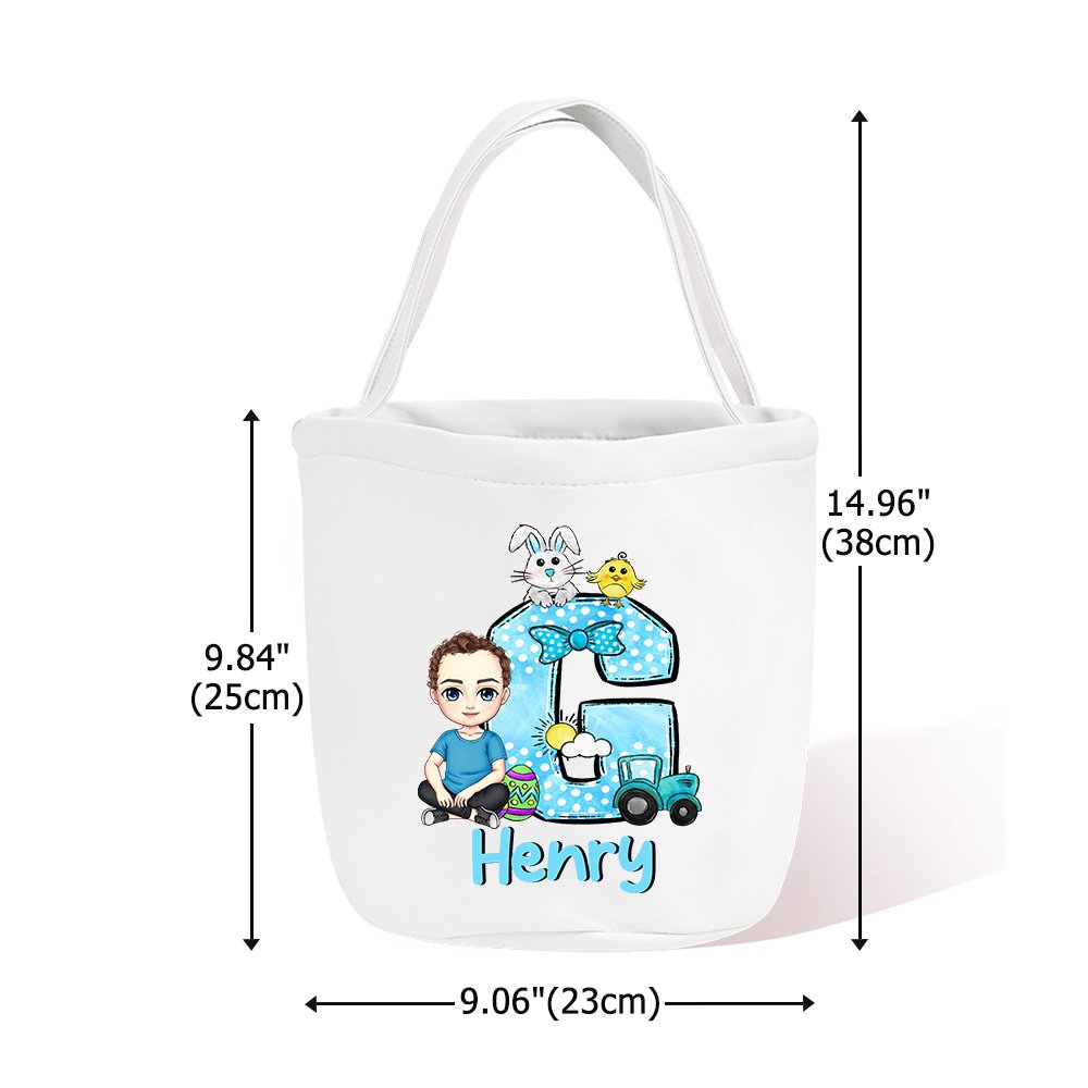 Personalized Cartoon Character Bunny Chick Bow Initial Candy Storage Bucket Bag with Name Easter Egg Hunting Gift for Kids 7