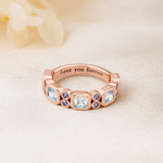 Personalised Vintage Birthstones Sterling Silver Ring with Engraved Text Dainty Jewellery Birthday Anniversary Gift for Women