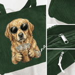 Personalized Funny Pet Portrait Coffee Pattern Corduroy Tote Bag with Name Daily Use Birthday Gift for Friends Pet Owner Lover