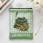Livres personnalisés sur les fleurs de naissance à l'aquarelle – Housse en cuir PU à motif treillis avec prénom et texte – Cadeau d'anniversaire ou de Noël pour les femmes passionnées de lecture 1