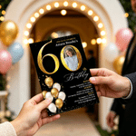 Personalized Golden Balloon Photo Milestone Birthday Party Invitation with Name Initial and Time Birthday Gift for Family Parents 5