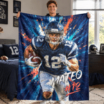 Personalized Oil Painting Style Sport Portrait Soft Blanket with Name and Number Birthday Game Day Gift for Sports Lover Kid Teenager