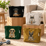Personalized Funny Pet Portrait Coffee Pattern Corduroy Tote Bag with Name Daily Use Birthday Gift for Friends Pet Owner Lover