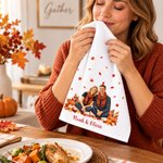 Personalized Autumn Theme Watercolor Style Photo Super Absorbent Tea Towel with Name Thanksgiving Day Housewarming Gift for Family Friend