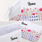 Personalised Birth Flower Chinoiserie Mahjong Tile Bag with Name Daily Use Mahjong Game Night Gift for Mahjong Players