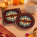 Gepersonaliseerde keramische onderzetter met Diwali-thema, in de vorm van een mandala, cirkel of vierkant, met naam – een Diwali-cadeau voor dagelijks gebruik voor familie en vrienden