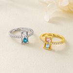 Personalised Double Birthstones Hourglass Sterling Silver Ring with Engraved Text Dainty Jewellery Birthday Anniversary Gift for Woman Couple Family