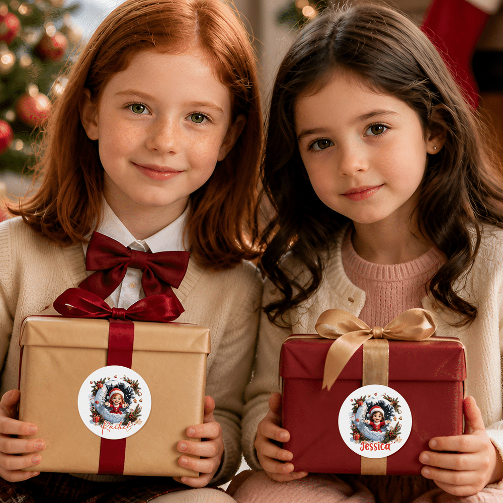 Pegatinas navideñas personalizadas con diseño artístico y efecto 3D, con nombre, para decoración de fiestas; regalo de Navidad para niños, familiares y amigos 3