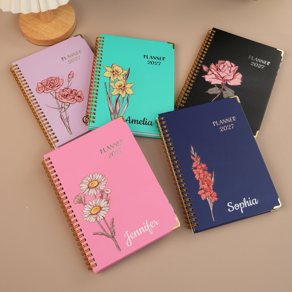 Personalized 2027 Planner Birth Flower A5 Spiral Notebook with Weekly Monthly Planning Pages Birthday New Year Gift for Family Friends 4
