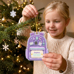Gepersonaliseerd acrylornament in de vorm van een schoolrugzak met cartoonmotief uit de Fantasy-serie, voorzien van naam en jaartal – kerst- en verjaardagscadeau voor kinderen en het hele gezin