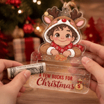 Personalised 3D-Style Art Photo A Few Bucks for Christmas Acrylic Money Holder Ornament with Name Christmas Gift for Kids