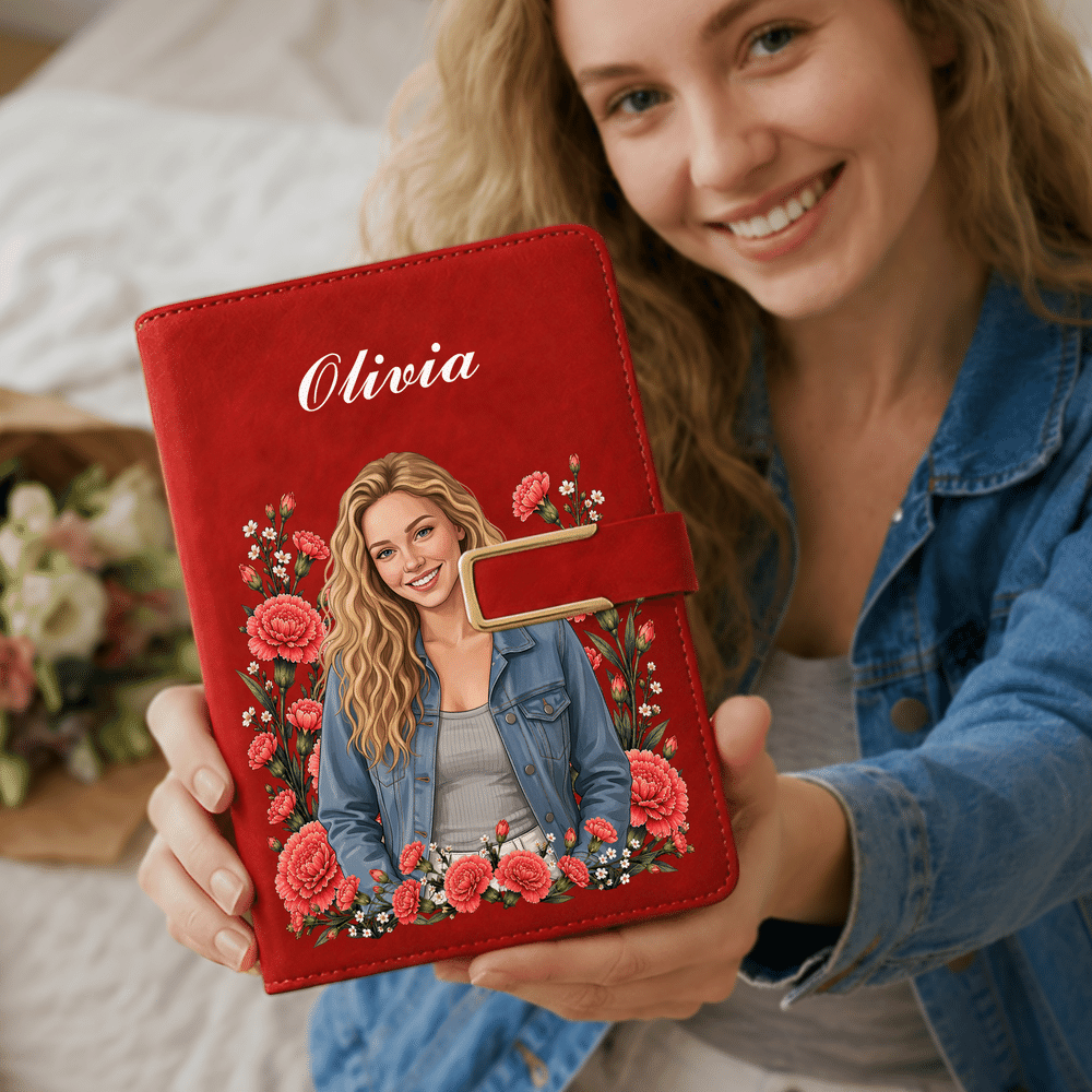Personalized Birth Flower Photo A5 PU Leather Journal Notebook with Name Daily Use Christmas Birthday Gift for Women Friends 4