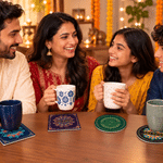 Gepersonaliseerde keramische onderzetter met Diwali-thema, in de vorm van een mandala, cirkel of vierkant, met naam – een Diwali-cadeau voor dagelijks gebruik voor familie en vrienden