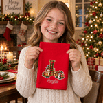 Tovagliolo rosso riutilizzabile personalizzato con iniziale “Elk Penguin” natalizio, 100% cotone, con nome – Decorazione da tavola – Regalo di Natale per la famiglia e gli amici 3