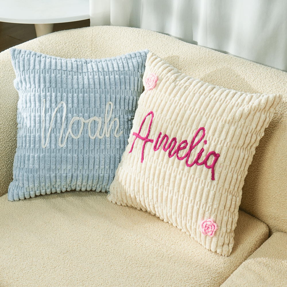 Personalized Flower Accessory Name Soft Corduroy Throw Pillow Home Bedroom Decor Birthday Gift for Women Girls 3