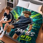 Personalized Oil Painting Style Sport Portrait Soft Blanket with Name and Number Birthday Game Day Gift for Sports Lover Kid Teenager