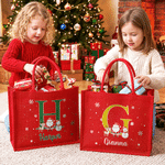 Bolso de lino rojo de gran capacidad con diseño personalizado de Papá Noel y un alce, con nombre e iniciales. Regalo para fiestas navideñas para niños, familiares y amigos. 2