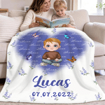 Individuell gestaltete, niedliche Kuscheldecke mit Cartoon-Figur und Geburtsblume, mit Namen – Wohnaccessoire, Geburtstags- und Weihnachtsgeschenk für Familie, Freunde und Kinder