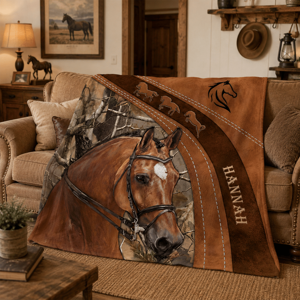 Personalized Vintage Western Cowboy Horse Soft Throw Blanket with Name Living Room Decor Birthday Christmas Gift for Horse Lovers Owners Friends 3