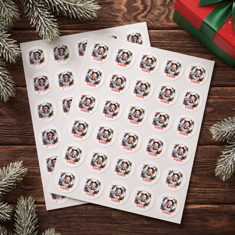 Pegatinas navideñas personalizadas con diseño artístico y efecto 3D, con nombre, para decoración de fiestas; regalo de Navidad para niños, familiares y amigos 2