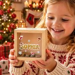 Personalised Christmas Theme Santa Hat Glitter Name Wooden Money Box Piggy Bank Christmas Gift for Boys Girls