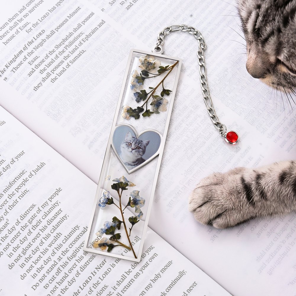 Personalized 1-3 Heart Photos Dried Flower Resin Bookmark with Birthstone Daily Use Birthday Christmas Gift for Pet Owner Bookworm 6