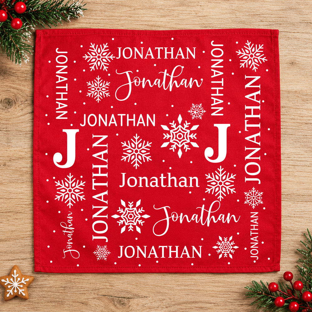 Personalized Christmas Theme Pattern 100% Cotton Reusable Red Napkin with Word Cloud Name Table Decor Christmas Gift for Family Friend 8