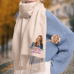 Sciarpa-scialle personalizzata con foto di fiori multicolori, morbida e calda, con nappine e nome – Accessorio invernale, regalo di Natale o di compleanno per donna