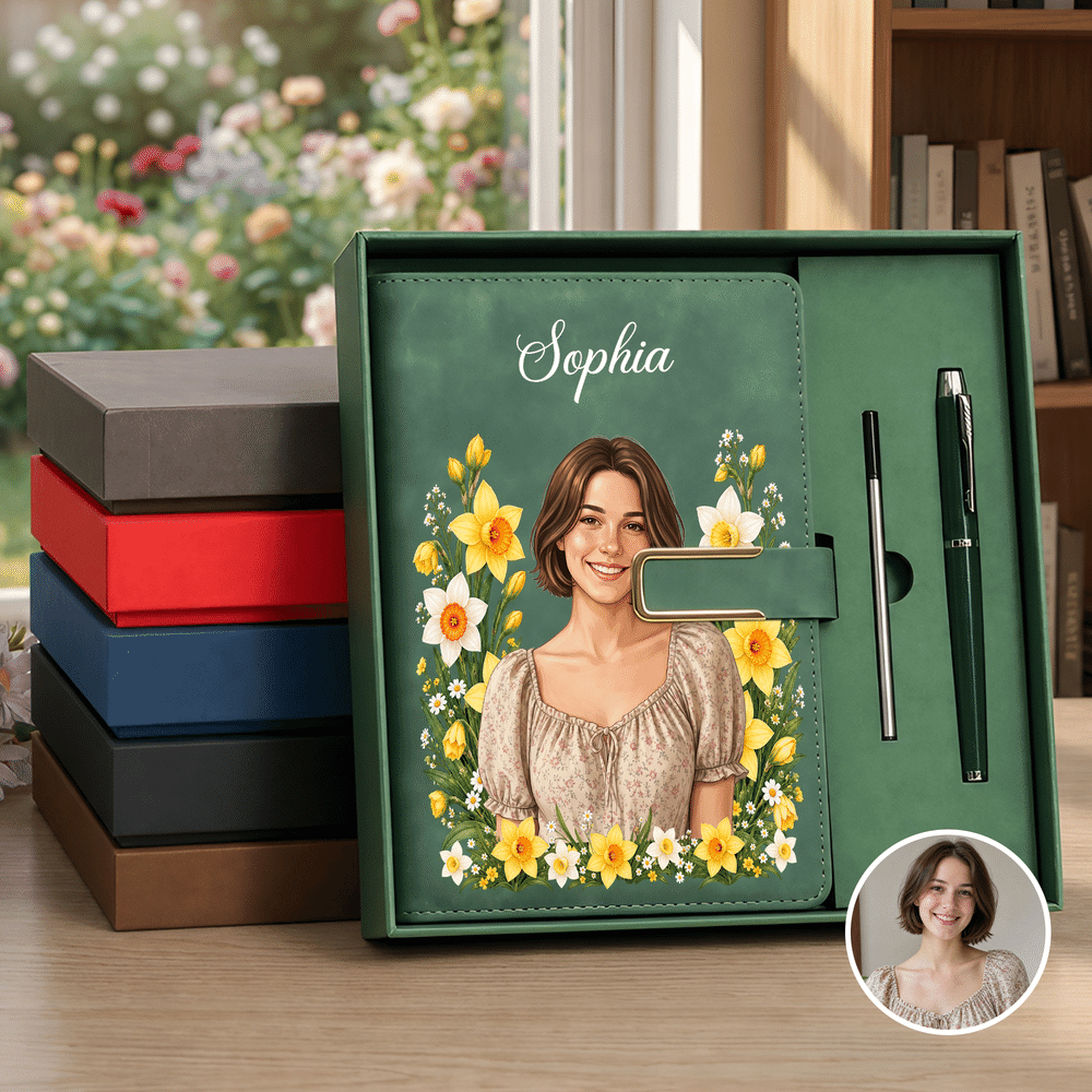 Personalized Birth Flower Photo A5 PU Leather Journal Notebook with Name Daily Use Christmas Birthday Gift for Women Friends 3