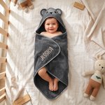 Personalized Puppy Bear Animal Design Coral Fleece Hooded Towel with Embroidered Name Bath Essential Baby Shower Birthday Gift for Baby Kid