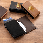 Personalized 3D-Effect Artwork Crown Shield PU Leather RFID Blocking Pop Up Wallet with Name and Card Slots Business Trip Christmas Gift for Man 3