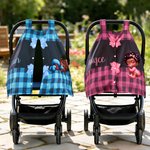 Personalised Cute Black Baby Bow Checkered Baby Car Seat Canopy with Name Privacy-Protective Outdoor Accessory Birthday Gift for Newborns Babies