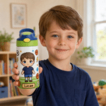 Botella térmica personalizada de 12 oz con foto infantil en estilo pixel art, con pajita y asa. Regalo para la vuelta al cole, cumpleaños o Navidad, para niños y niñas