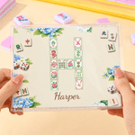 Personalised Mahjong Tiles Design Initial Tri-Folded Card Cover Sticker Set with Name Birthday Mahjong Night Gift for Mahjong Lovers